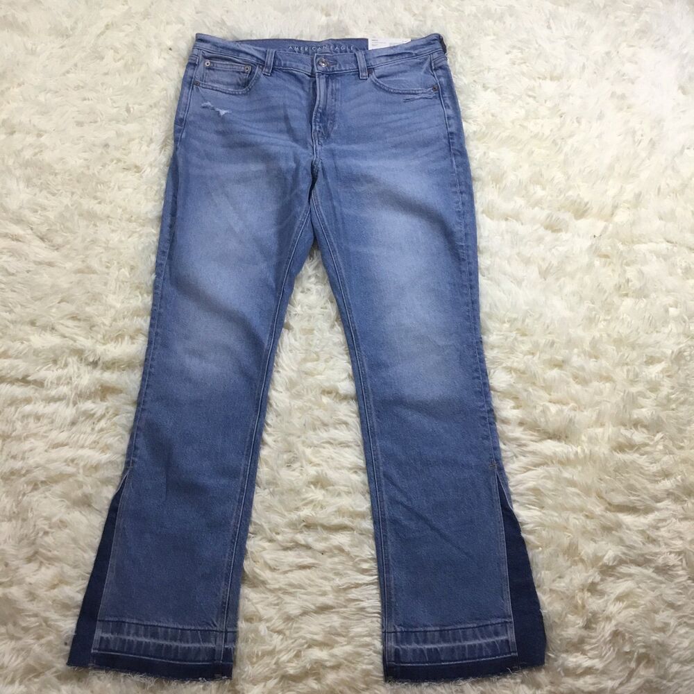 NWT American Eagle wide leg pants low rise flare dream blue 14R waist 35"-37"